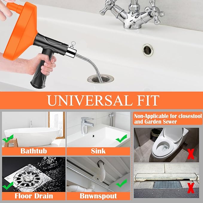Drain Snake Auger 33 Feet, Plumbing Snake Drain Hair Clog Removal Tool, Heavy Duty Toilet Snake Auger, Sink Unclogger Drain Cleaner Tool for Bathroom Kitchen Tub Shower Drain Clog Remover with Gloves