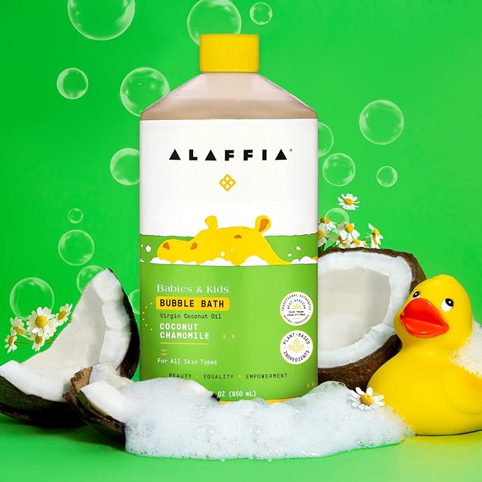 Alaffia Babies and Kids Bubble Bath, Gentle Baby Essentials for Delicate Skin, Cleansing & Calming Bubbles, Plant Based Formula, Vegan, Coconut Chamomile (2 Pack - 32 Fl Oz)