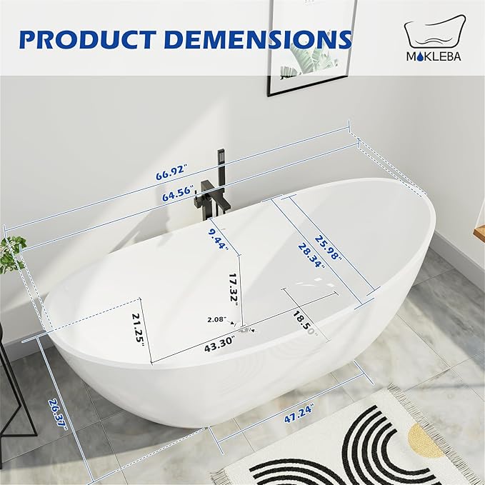 67" Lucite Acrylic Freestanding Bathtub, Double Slipper Shape Contemporary Soaking Tub with Toe-tap Chrome Drain, Slotted Overflow, cUPC Certified, Glossy White