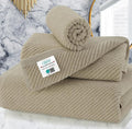 VOOVA & MOVAS Dark Beige Towels for Bathroom - 100% Cotton | Quick Dry | Soft | Thick, 3 Piece Towel Set, 1 Large Bath 30" x 56", 1 Hand 18" x 28",1 Wash Cloth 13" x 13", Bathroom Essentials,Dark Tan