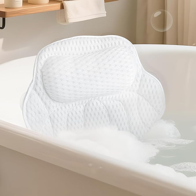 FerdY 47" Bali Acrylic Freestanding Bathtub with Headrest, Gracefully Shaped Freestanding Soaking Bathtub, cUPC Certified, Toe-Tap White Drain & Overflow & Bath Pillow Included
