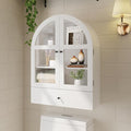 BLANKSPACE Bathroom Curved Wall Cabinet with Drawer, Over The Toilet Organizer for Bathroom White Storage Cabinet with Glass Door and Soft Closing