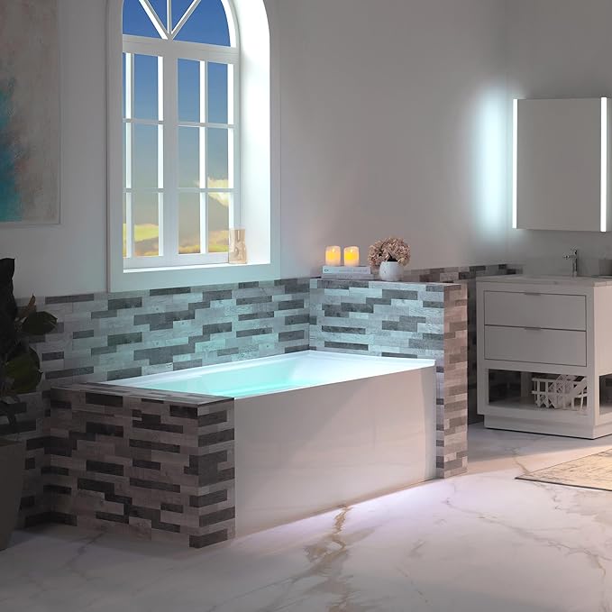 WOODBRIDGE 54" Acrylic Rectangular Alcove Soaking Bathtub in White with Left Drain, Matte Black pop-UP Drain Included BA5430L
