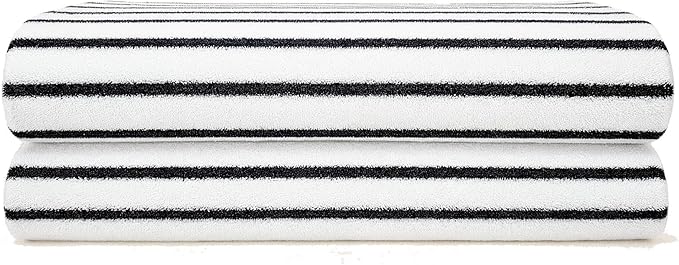 Italic Ultraplush 100% Australian Cotton Bath Sheets - Set of 2 Luxury Extra Large Heavy Duty Bath Sheets, 800GSM Plush and Absorbent Sheets, Resort Grade Striped (White and Blue)