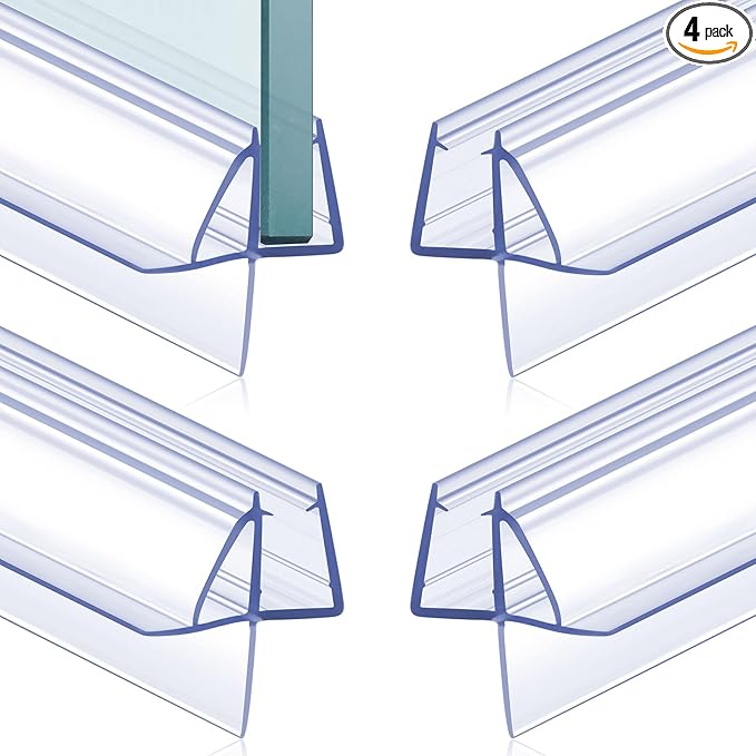 Frienda 4 Pcs Shower Door Bottom Seal 3/8" x 36'' Clear PVC Glass Door Sweep Shower Frameless Seal Strip for Replacement Stopping Leaks and Creating Water Barrier