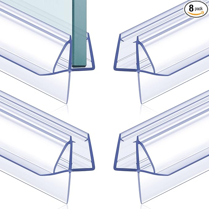 Frienda 8 Pcs Shower Door Bottom Seal 1/2" x 36'' Clear PVC Glass Door Sweep Shower Frameless Seal Strip for Replacement Stopping Leaks and Creating Water Barrier