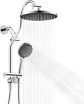 Hibbent Upgraded Self-cleaning Shower Head Combo, High Pressure 10'' Rain Showerhead with 3-mode Handheld Spray, Metal Extension Arm with Easy Reach All Metal 4-way Diverter, 71" Hose & Holder, Chrome