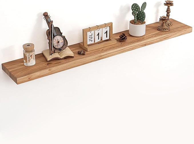 Floating Shelves for Wall Decor, 8" Deep Rustic Solid Elm Wood Floating Shelves Wall Mounted, Wall Shelves with Invisible Bracket for Living Room Bathroom Bedroom Kitchen, 48 Inch Set of 1, Natural