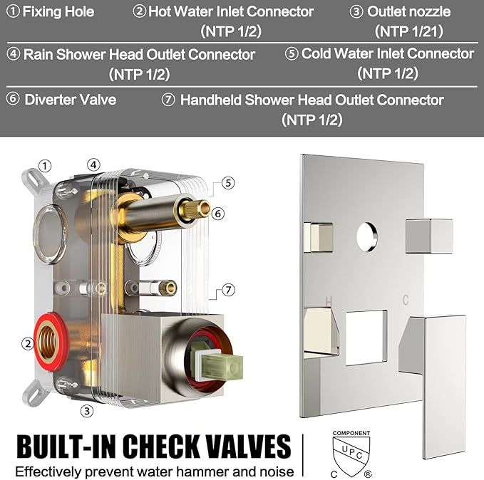 Shower System Wall Mounted 10 inch Shower Overhead for Bathroom,Rain Shower Combo Set with Handheld Spray,Luxury Rainfall Shower Head Rough-in Valve and Trim Included(Brushed Nickel)