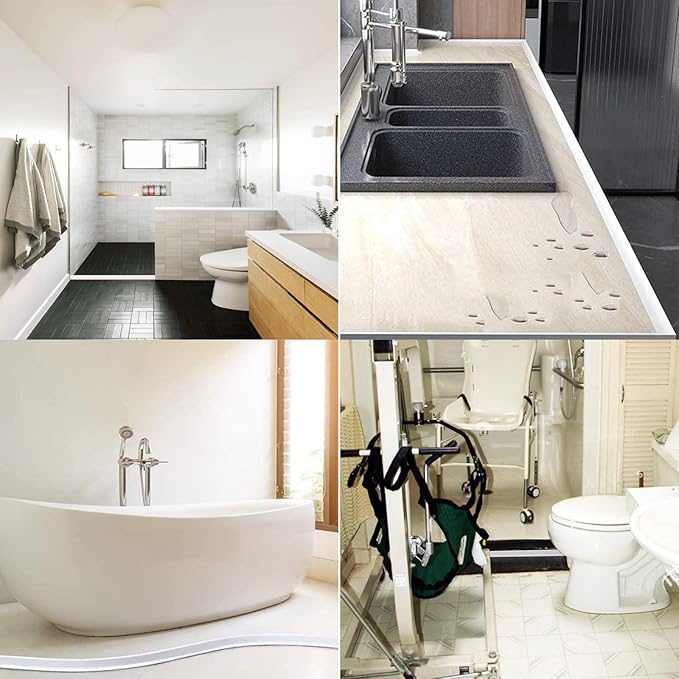 1/2" High Collapsible Shower Threshold Barrier - 59" Water Stopper - Splash Guard for Walk In Showers - Suitable for Bathrooms & Kitchens - White