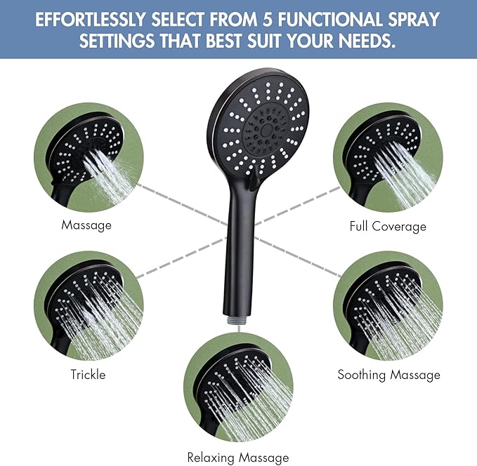 Adjustable Shower Slide Bar with 5-Function Handheld Shower Head, Stainless Steel Drill-free Mounted Slide Bar Combo with Extra Hose (Oil Rubbed Bronze)
