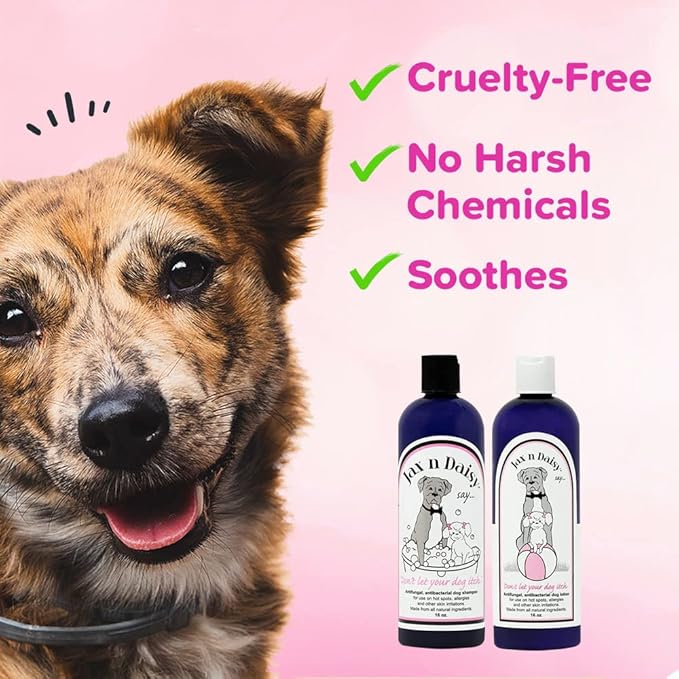 Jax n Daisy Soothing Dog Shampoo for Sensitive Skin Allergies and Itching Jumbo Pack with 16oz Shampoo and Lotion for Dry Skin Soothing and Smell Eliminating Dog 2 Packs