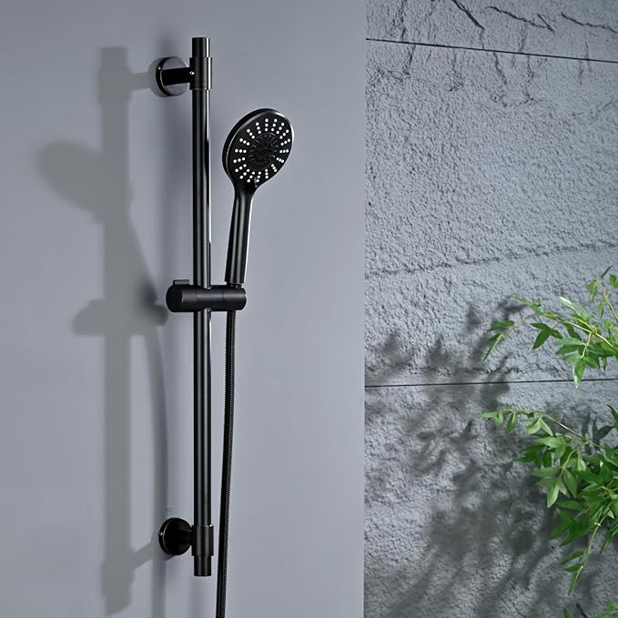 Adjustable Shower Slide Bar with 5-Function Handheld Shower Head, Stainless Steel Grab Slide Bar Combo with Extra Hose (Oil Rubbed Bronze)