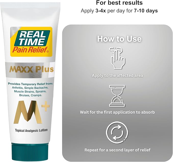 Real Time Pain Relief MAXX Plus - 3oz Tube | Intensive Formula with 19 Natural Ingredients Including Hemp Oil | Fast-Acting Relief for Muscle Pain, Arthritis, Backaches, and More