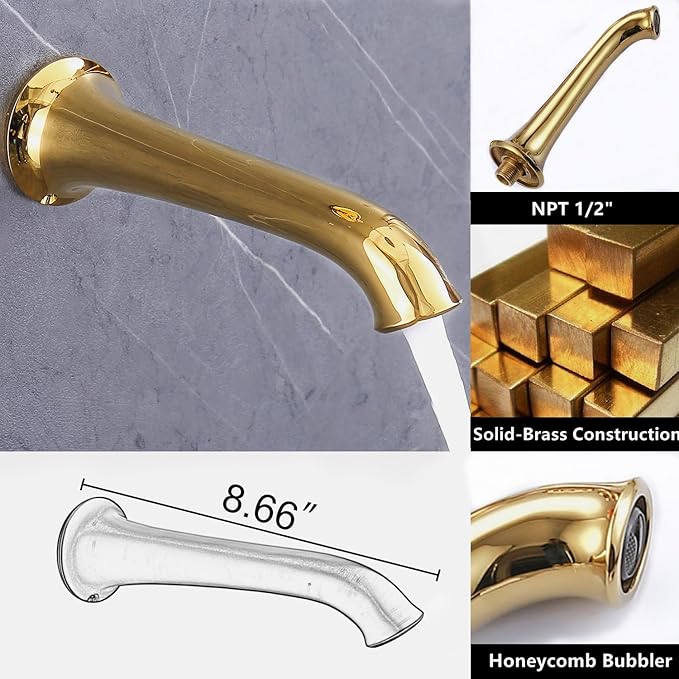 Dual Antique Shower Head System with Tub Spout: 9" Ceiling Mounted Rain & 6" Wall Mount Rainfall, Handheld Spray Vintage Faucet Set, 4 Way Diverter Brass Valve with Trim Kit, Gold