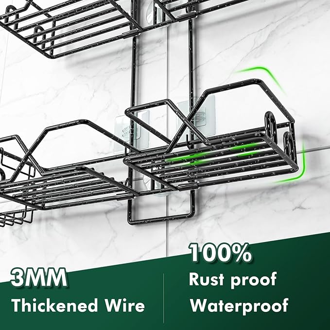 Stainless Steel Hanging Shower Caddy for Handheld Shower Heads,Adjustable Height Extra Long Bathroom Shower Organizer Hanger Rack with Hooks,Soap Holder