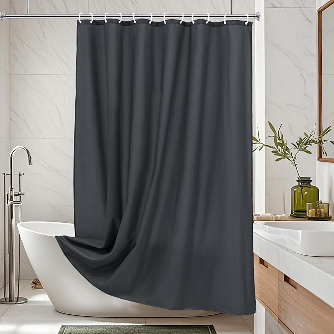 AooHome Fabric Shower Curtain Liner, Solid Hotel Shower Curtain, Water Repellent, Dark Grey, 72 Width x 78 Height Inch