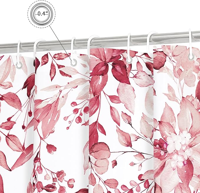 Gibelle Pink Eucalyptus Shower Curtain, Watercolor Plant Leaves with Floral Bathroom Shower Curtain Set, 72x72