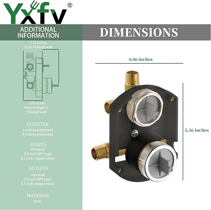 Universal Shower Valve, Suitable for Delta Diverter Valve R22000 MultiChoice, Pressure Balance Rough-In, 3/6-Way Integrated Diverter, Brass, Chrome