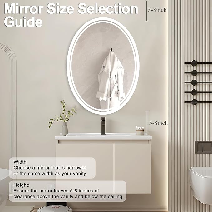 32 x 24 inch Oval LED Bathroom Mirror Anti-Fog 3 Colors Light Dimmable Wall Mounted Lighted Bathroom Vanity Mirror Smart Makeup Mirror Touch Switch