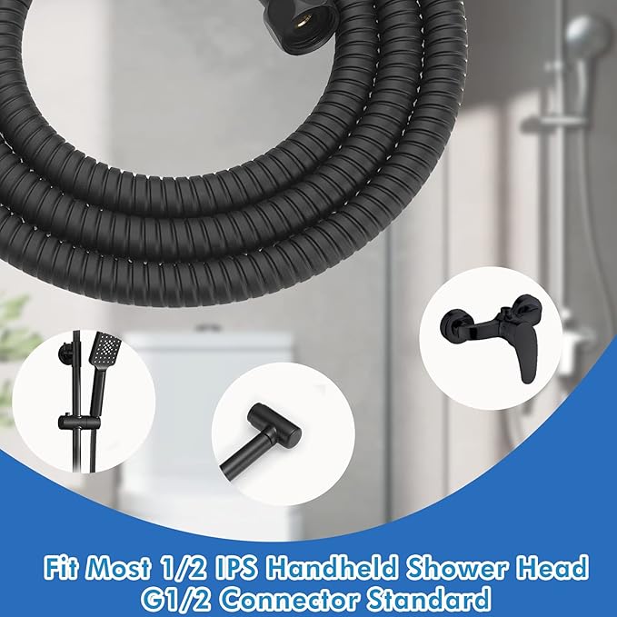 RUMOSE 98 inches Shower Hose Shower Head Extension Hose Extra Long Stainless Steel Shower Tube Attachment Flexible Handheld Shower Sprayer Hose, Matte Black