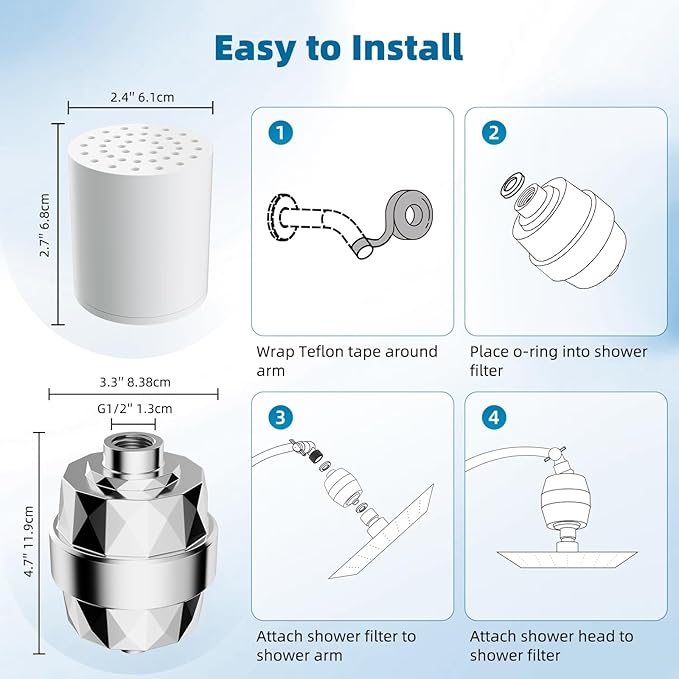iFealClear 20-Stage Shower Filter, High Output Shower Head Filter for Hard Water, Remove Chlorine and Fluoride, Reduce Dry Itchy Skin and Eczema, Consistent Flow Shower Water Filter, Chrome