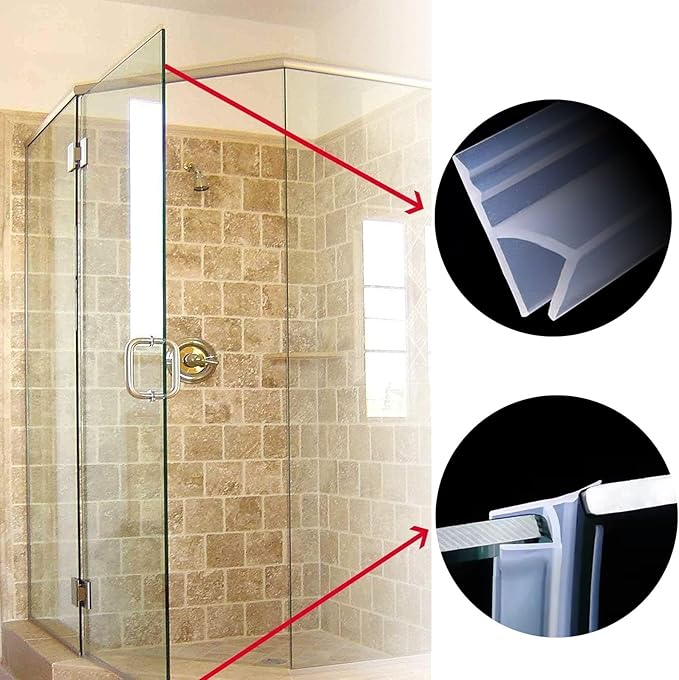 Frameless Soft Shower Door Sweep Seal Drip Rail, Glass Shower Silicone Door Seal Strip,Weatherproof Silicone Seal Fit for Glass (H Type, 6mm (1/4"))