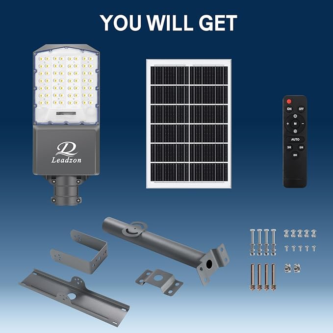 9500w Solar Street Lights Outdoor Waterproof, 450000LM Super Bright LED Beads Commercial Solar Flood Lights with Remote Control for Patio, Street, Court and Parkling Lot