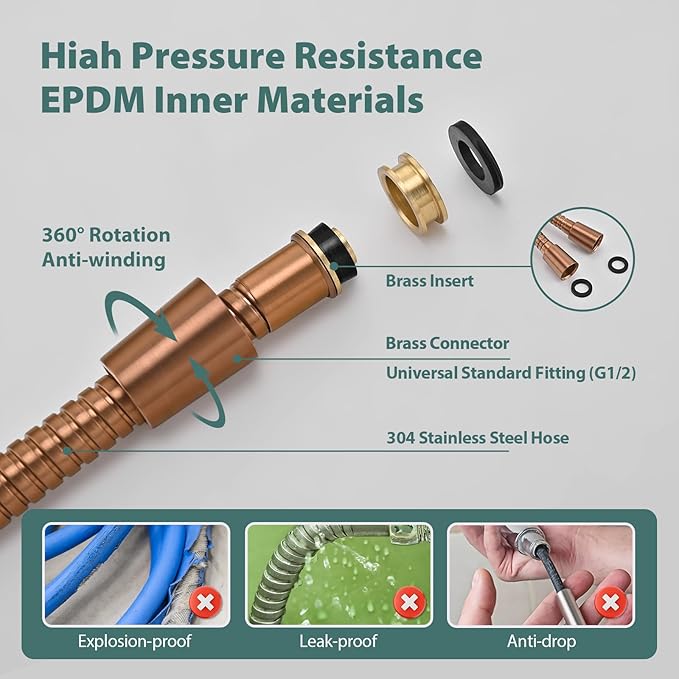Shower Hose Replacement For Cleaning 304 Stainless Steel Shower Head Hoses 59 Inches High Pressure Bidet Hose Flexible Rose Gold Extension Showerhead Hoses Extra Long (Rose Gold, 58 In)