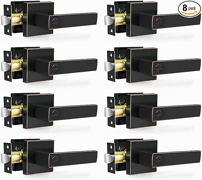 Privacy Door Levers, 8 Pack Oil Rubbed Bronze Door Handles Interior Heavy Duty Bed and Bath Keyless Door Locksets, Reversible for Left Right Handed Doors