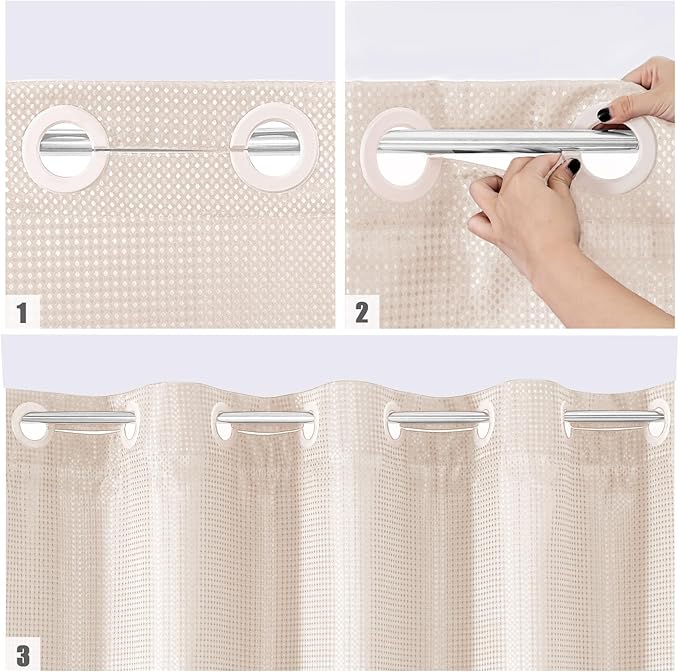 MitoVilla No Hooks Needed Pink Waffle Shower Curtain Liner Set, Modern Waffle Weave Heavy Duty Fabric Cloth Shower Curtain with Snap-in Liner for Luxury Neutral Hotel Spa Bathroom Decor, 72 x 74