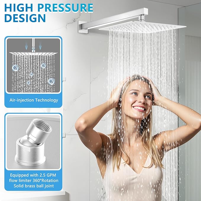 Rain Shower head, High Pressure Shower Head Made of 304 Stainless Steel, Relaxed Shower Experience Even at Low Water Flow and Pressure (10" Brushed Nickel)