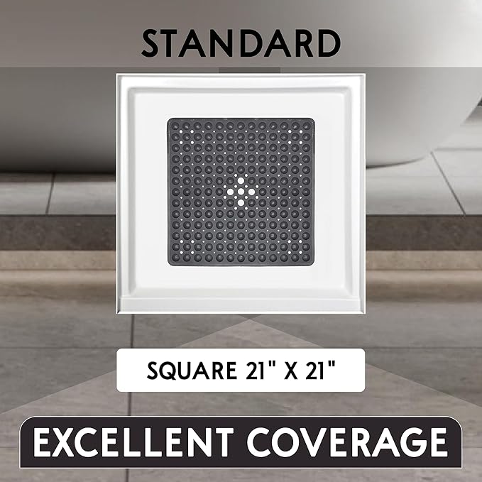 ENKOSI Square Shower Mat - Non Slip Bath Mat - 21x21 Charcoal