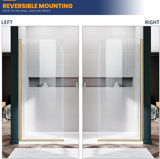 Glass Shower Panel, 32" W x 78" H Semi-Framed Fixed Shower Panel in Brushed Gold with 5/16"(8mm) Clear Tempered Glass Door, Simple Shower Door Panel for Bathroom
