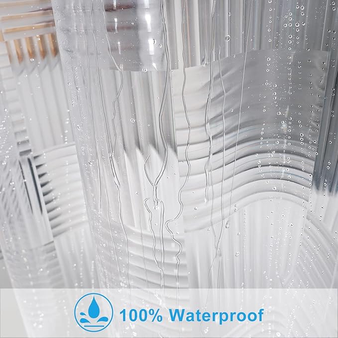 EurCross EVA Clear Shower Curtain or Liner 72 x 72 inches,Transparent Heavy Duty Clear Design Shower Liner with Geometric 3D Pattern,Waterproof Shower Curtains for Bathroom with 3 Weighted Magnets