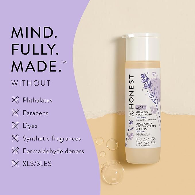 The Honest Company 2-in-1 Cleansing Shampoo Body Wash Gentle for Baby Naturally Derived Tear-free Hypoallergenic Lavender Calm 10 fl oz