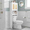 Over The Toilet Storage Cabinet, Behind Toilet Bathroom Organizer with Adjustable Shelves, Above Toilet Organizers with Barn Door, Space Saver for Restroom, Bathroom, Laundry