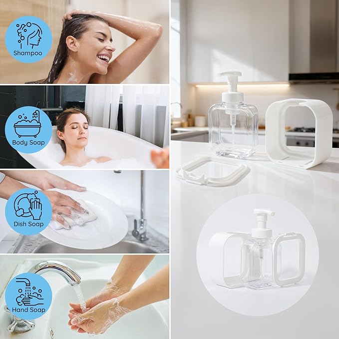 Segbeauty 10.1oz Foam Hand Soap Dispenser for Bathroom, 300ml Foamer Bottle with Pump and Waterproof Labels, 3pcs Foaming Dish Soap Dispenser for Shampoo, White Empty Refillable Plastic Containers
