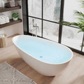 67 in Solid Surface Freestanding Bathtub, Contemporary Oval Shape Soaking Tub, Egg Shell Stone Resin Stand Alone Bathtub With Pop-Up Drain and Overflow, Cupc Certified,Matte White