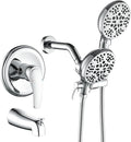 Dual Shower Faucet Set With Tub Spout - Complete Combo System With Handheld and Head - Trim Kit Chrome Polished Fixtures