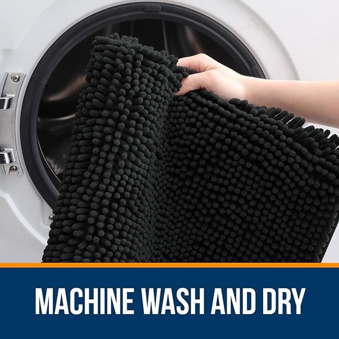 OLANLY Bathroom Rugs 70x46, Extra Soft Absorbent Chenille Bath Rugs, Rubber Backing Quick Dry, Machine Washable Bath Mats for Bathroom Floor, Tub and Shower, Home Decor Accessories, Black