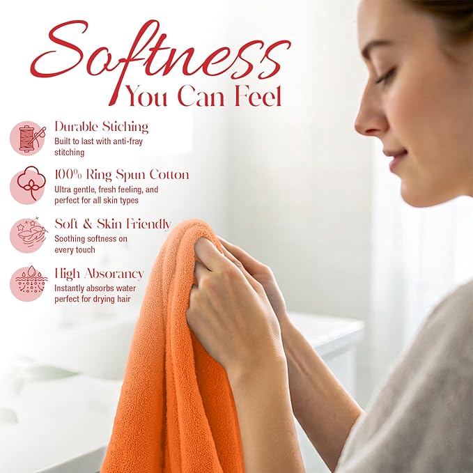 RIVERSIDE 12 Pack Washcloths - 12x12 Inches, 400 GSM, 100% Ring-Spun Cotton - Soft, Absorbent & Durable Face and Body Towels - for Bathroom, Spa, Gym, Makeup Removal & Everyday Use - Orange