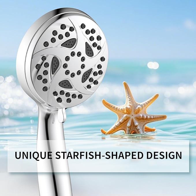 Hand Held Shower Head, High Pressure 6 Spray Mode Handheld Showerhead, Chrome Shower Head with 59 Inch Stainless Steel Hose and Adjustable Bracket