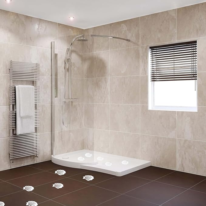 12 Pcs Non Slip Bathtub Stickers White Adhesive Decals Sea Shell Shape Shower Stickers for Floor, Ladders, Bath Tub, Stairs, Bathroom