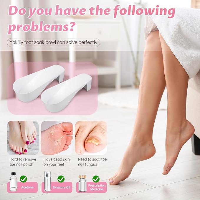 Yokilly Toe Nail Soaking Bowl, 2 PCS Toenails Soak Off Bowl, Shoe Design Foot Bath Soak Tub Bowl, Acetone Proof Pedicure Foot Spa Nail Soaker Bowl for Soak Off Dip Powder Gel Polish Remover (White)