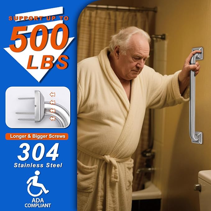 Bathroom Grab Bars Stainless Steel Handrail ADA Compliant 500lbs bathtubs and Showers Toilet Handle Safety for Handicap, Elderly, Disabled, Injury (18 inches)