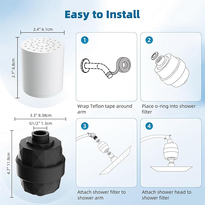 iFealClear Shower Head Filter, High Output Shower Filter for Hard Water for Remove Chlorine and Fluoride, Reduce Dry Itchy Skin and Eczema, 20-Stage Consistent Flow Shower Water Filter, Matte Black