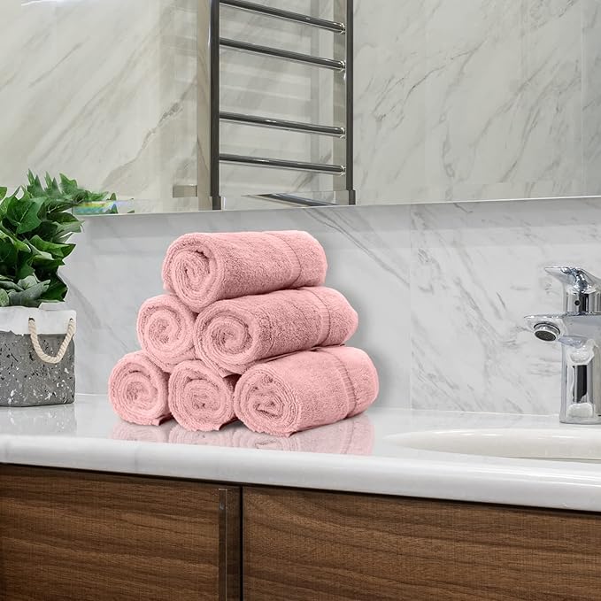 Monogrammed Hand Towel, Personalized Initial Gift, Extra Absorbent 100% Turkish Cotton - Soft Terry Finish - Set of 2 - Black Block Initial D - Embroidered on Pink Towels