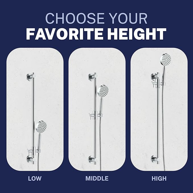 HammerHead Showers® SOLID METAL 27.5 Inch Shower Slide Bar Set and Handheld Shower Head with Hose — CHROME — 1.75 GPM Low Flow Spray Wand — Easily Adjust Height & Angle of Handshower