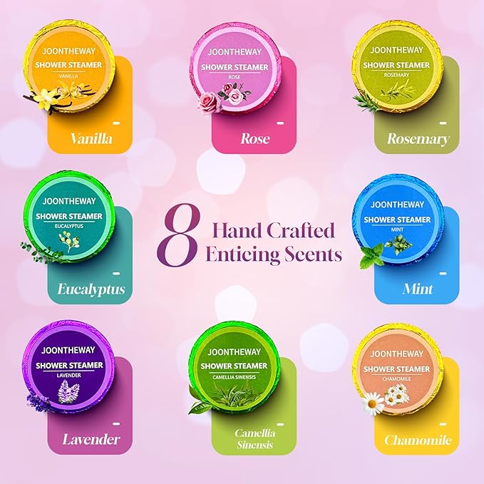 Shower Steamers Aromatherapy 8 Pack - 8% Natural & Organic Essential Oils,Women/Men Spa Steamer, Lingering Intense Aroma Gifts for Women & Men, Spa Gifts & Birthday Christmas Gift Stocking Stuffers